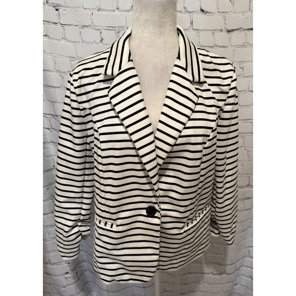 Christian Siriano Black & White Stripe Single Button Long Sleeve Blazer Medium